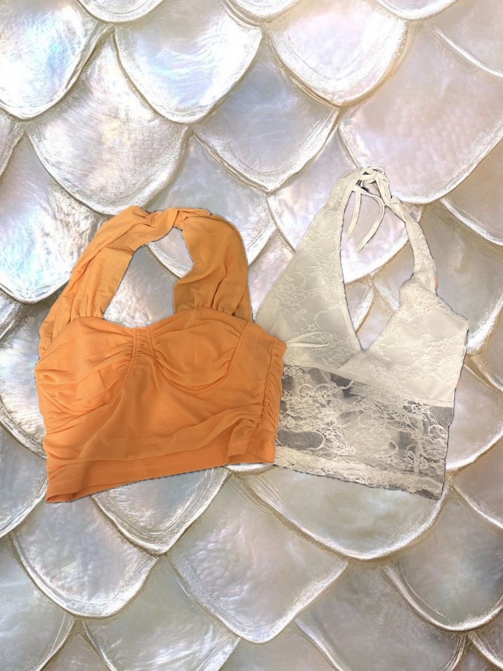 Orange & White Halter Crop Top - Women's Summer Top Bundle